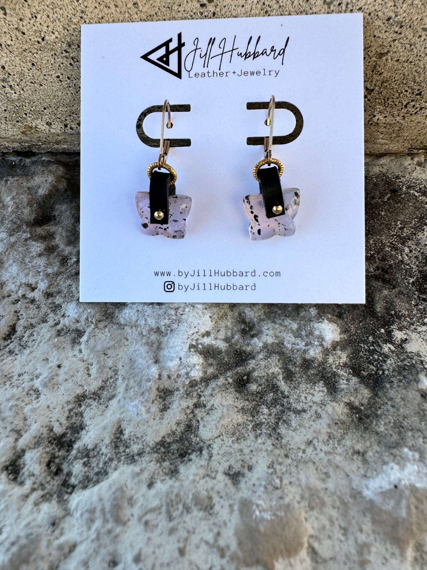 Rutilated Rose Quartz Butterfly Gemstone Earrings - one of a kind (OOAK)