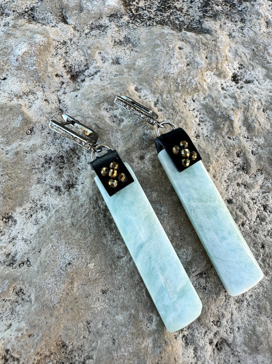 Serene as the Sea Aquamarine & Diamond Rectangular Drop Earrings (OOAK)