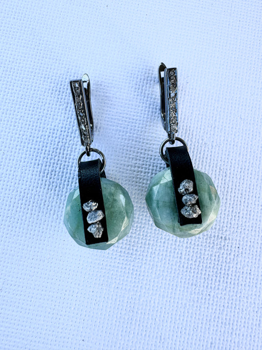 Tranquil Aquamarine & Diamond Round Earrings (OOAK)