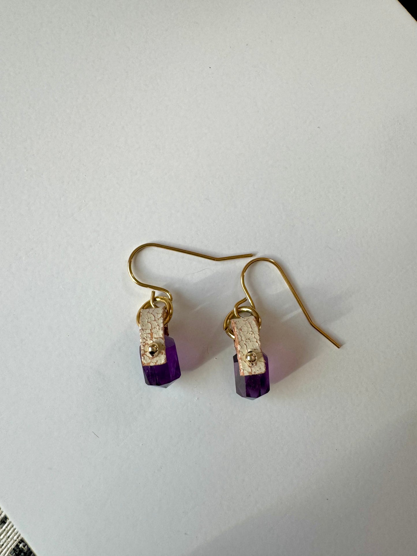 Natural Balance - Petite Purple Amethyst Double Terminated Gemstone Earrings (OOAK)
