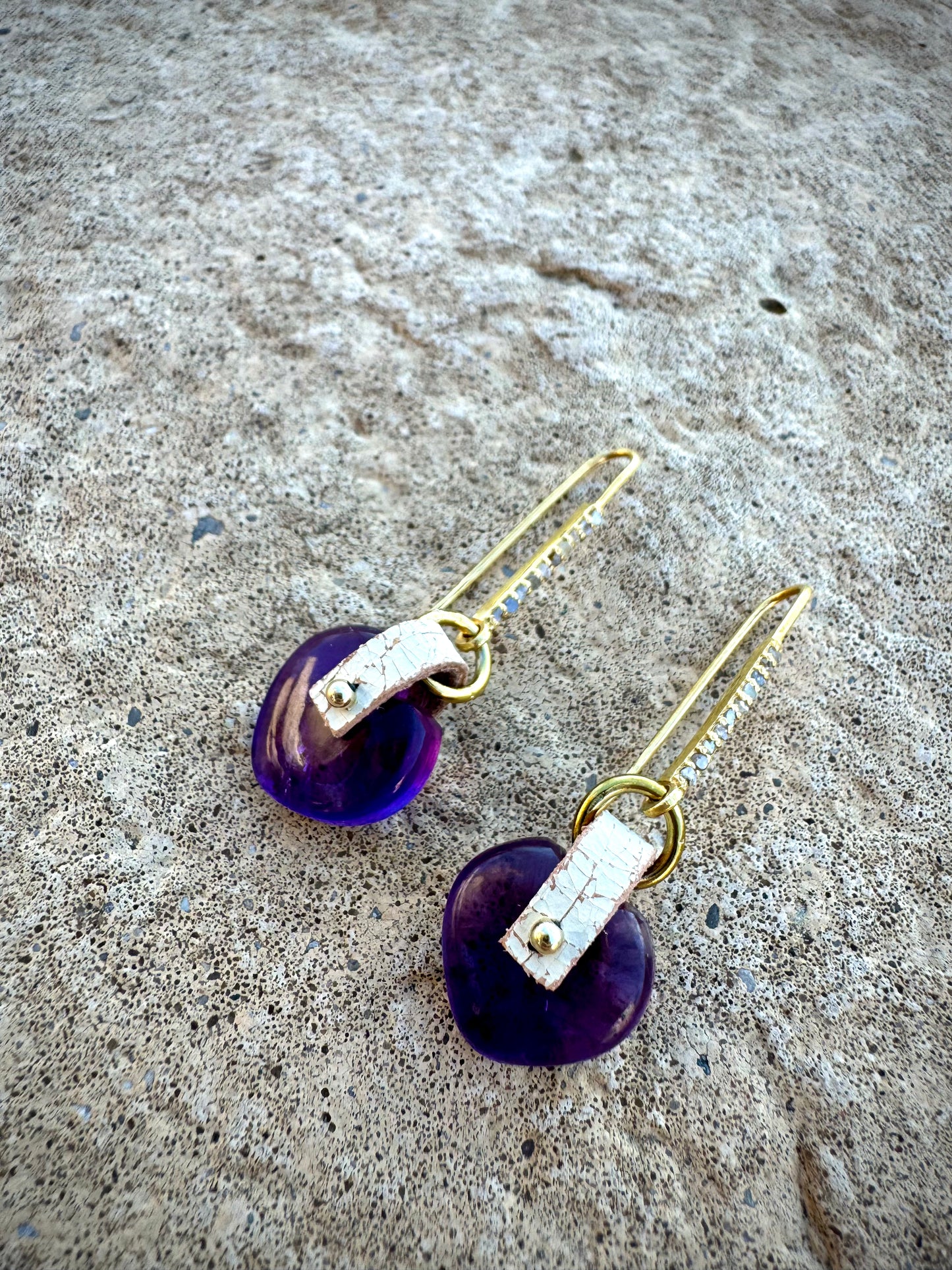 Hearts at Peace - Purple Amethyst Heart-Shaped Drop Earrings (OOAK)