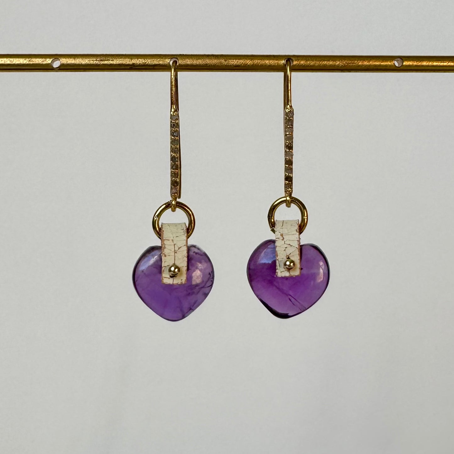 Hearts at Peace - Purple Amethyst Heart-Shaped Drop Earrings (OOAK)