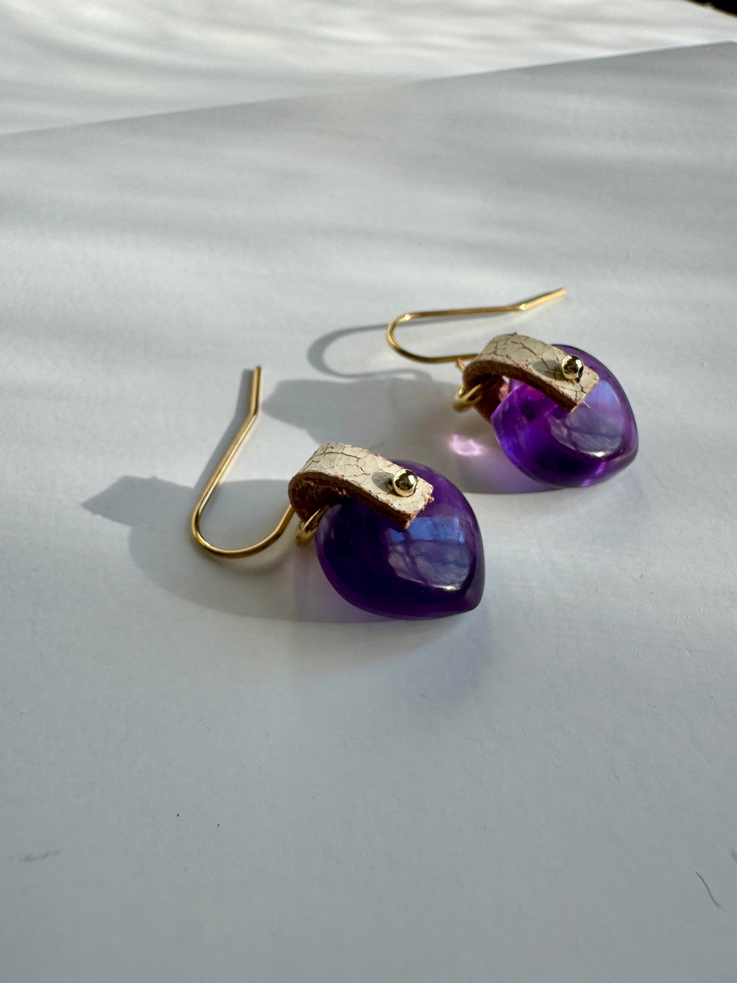 Hearts at Peace - Purple Amethyst Heart-Shaped Drop Earrings (OOAK)