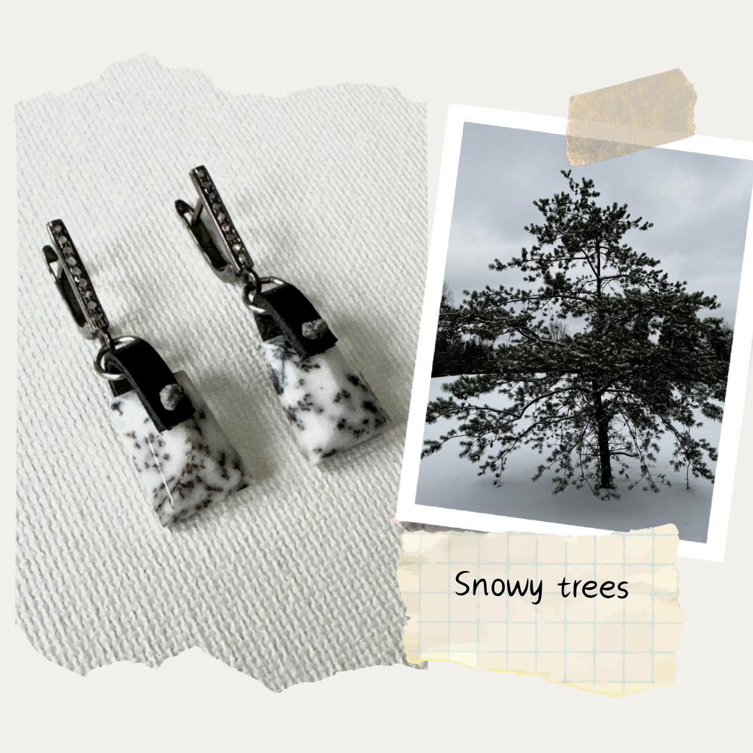 Dendritic Opal Earrings with pave diamonds set oxidized sterling silver OOAK (one of a kind)