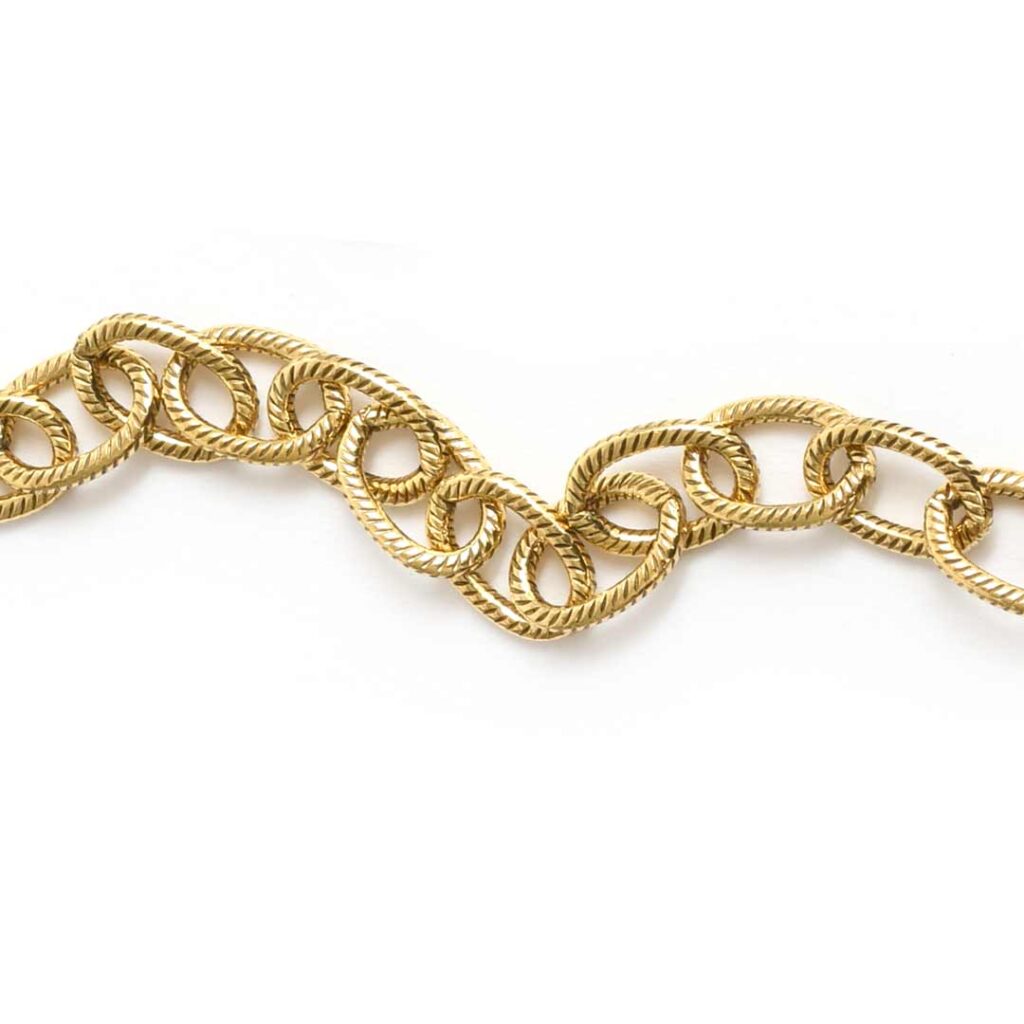 Large cable link chain necklace in antiqued 24k gold plate with front clasp