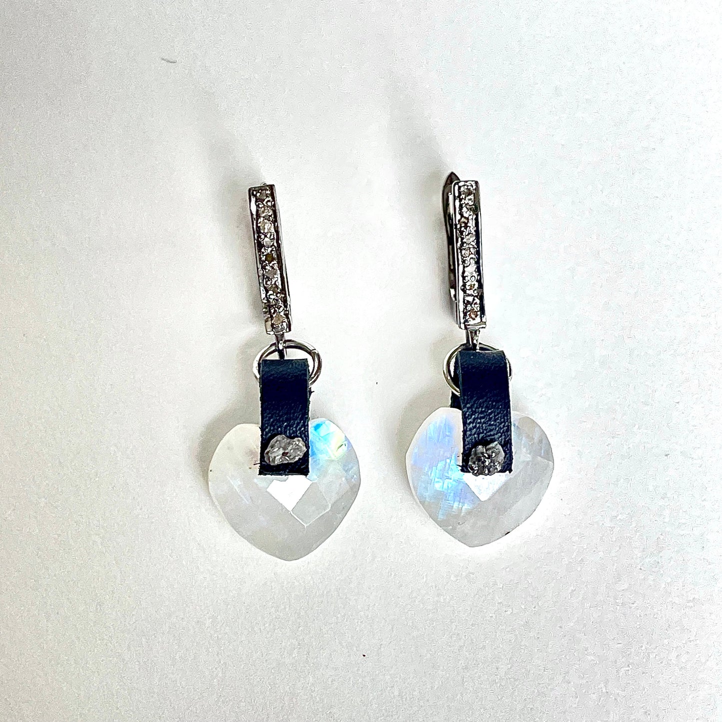 Moonstone earrings heart earrings one of a kind earrings