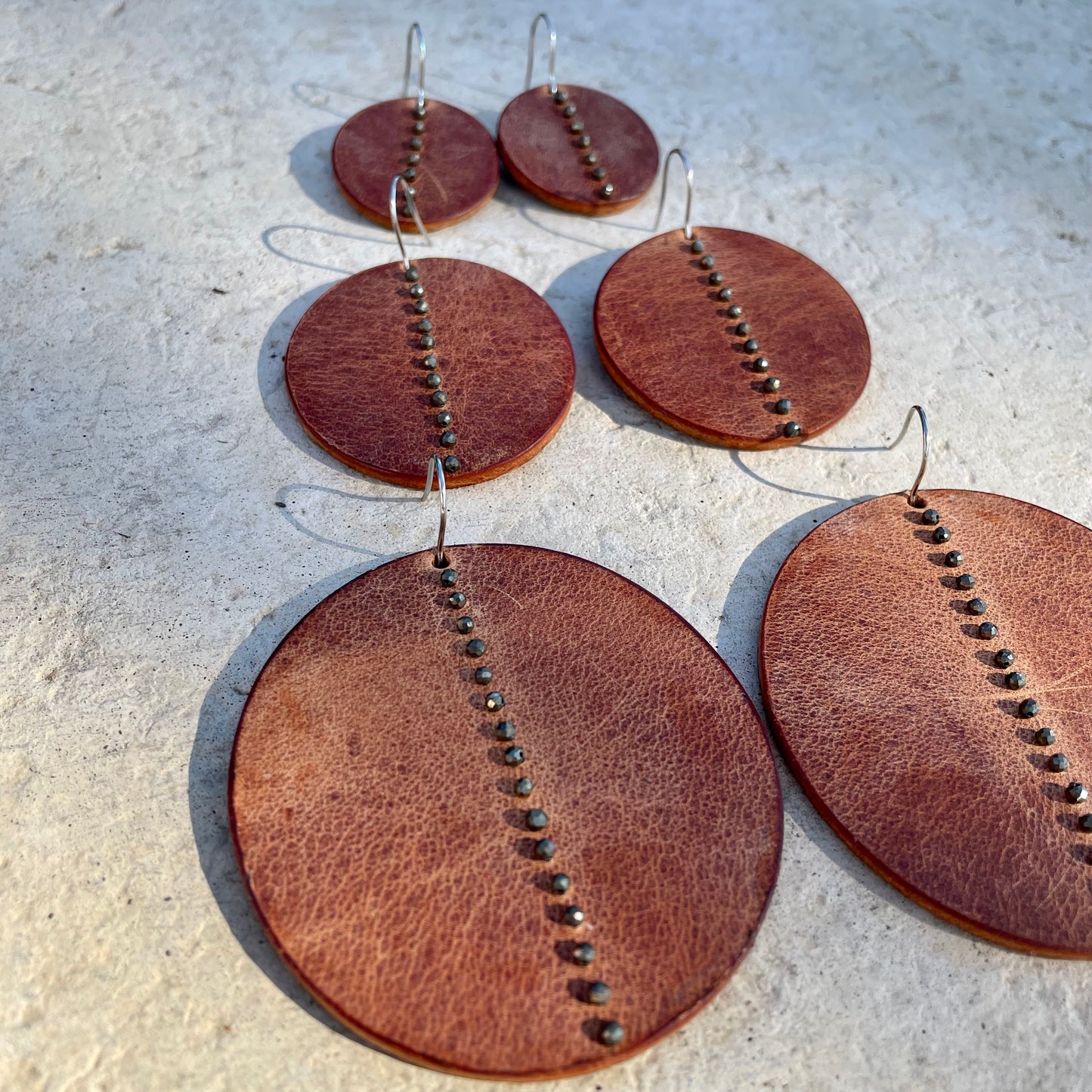 FULL MOON Leather and Gemstone Earrings