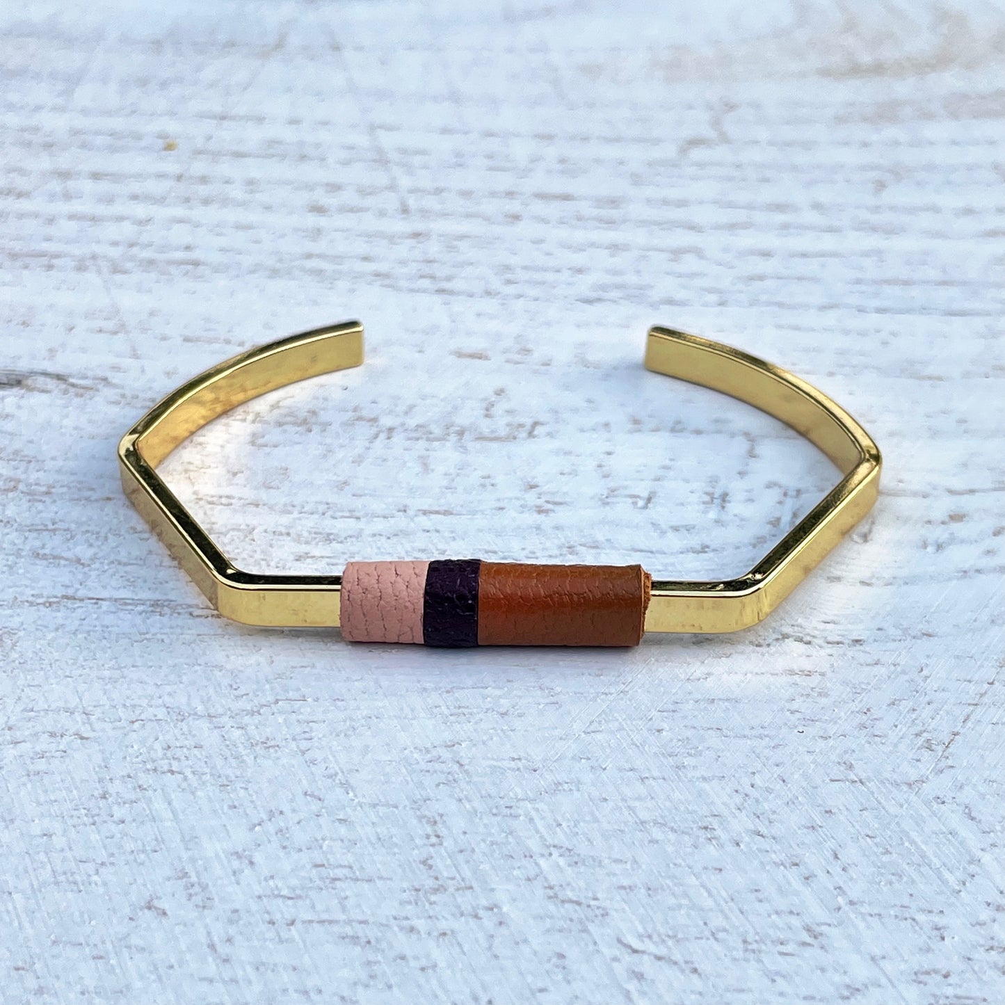 Color-Block leather bangle bracelet
