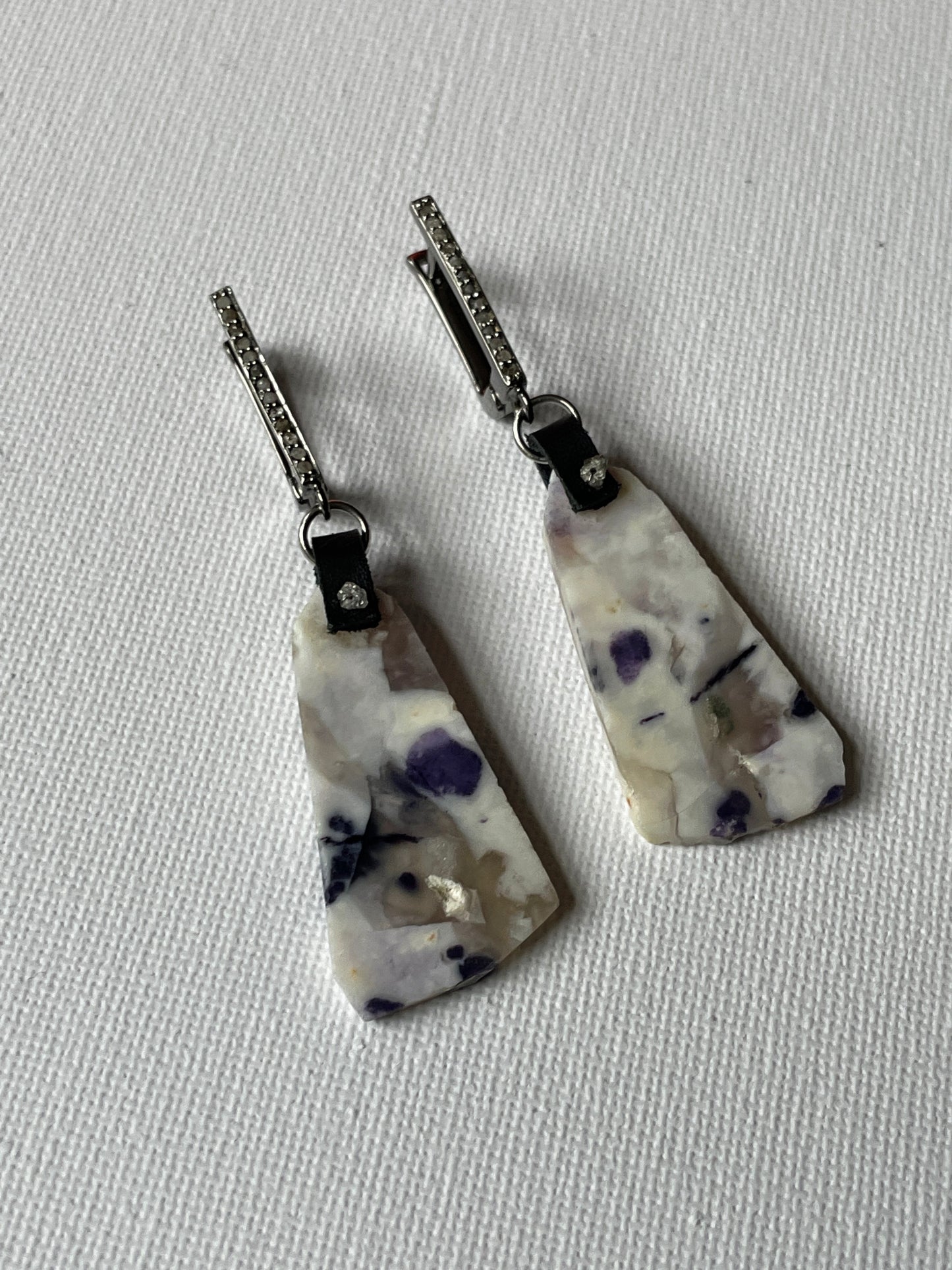 Free form Mexican purple opal with diamonds, earrings