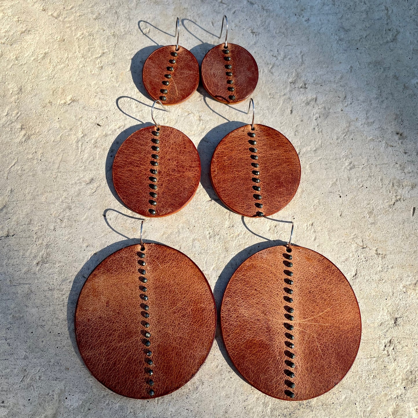 FULL MOON Leather and Gemstone Earrings