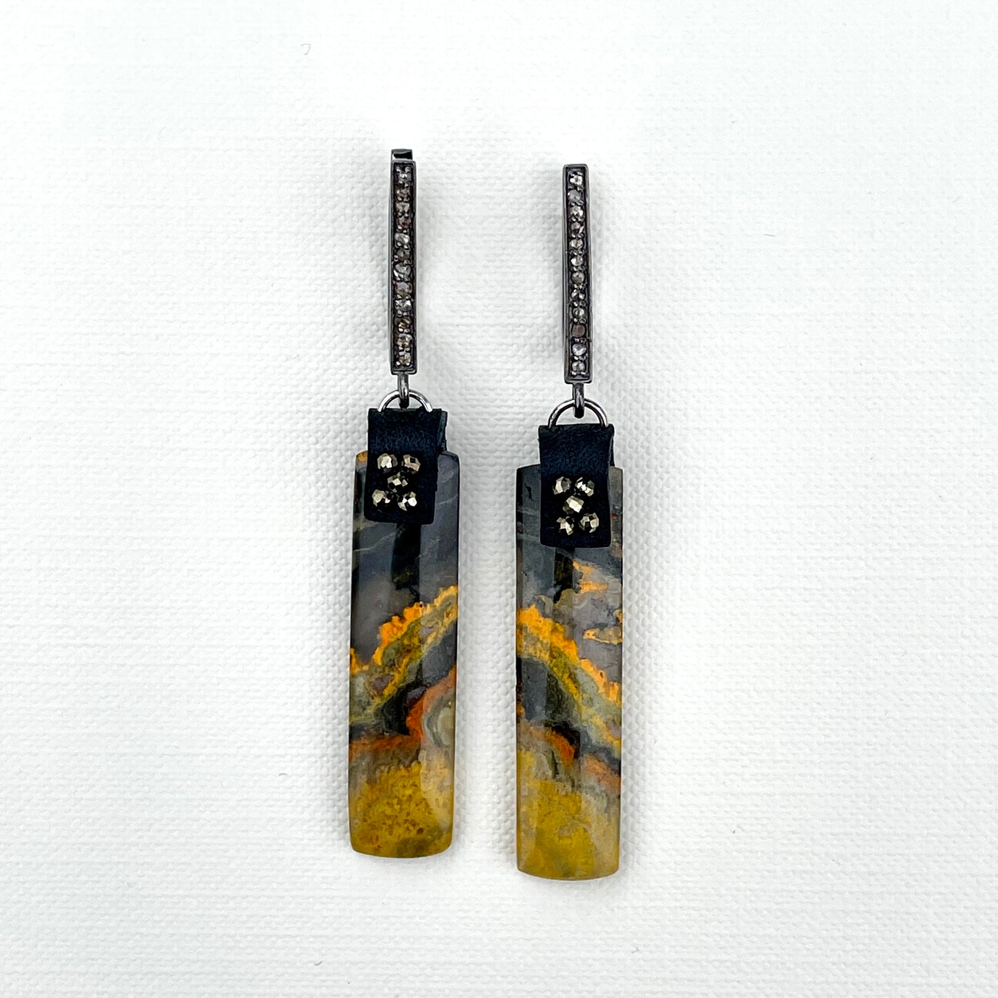 Bumble Bee Jasper FLAME OOAK (one of a kind) Pave Diamond Earrings