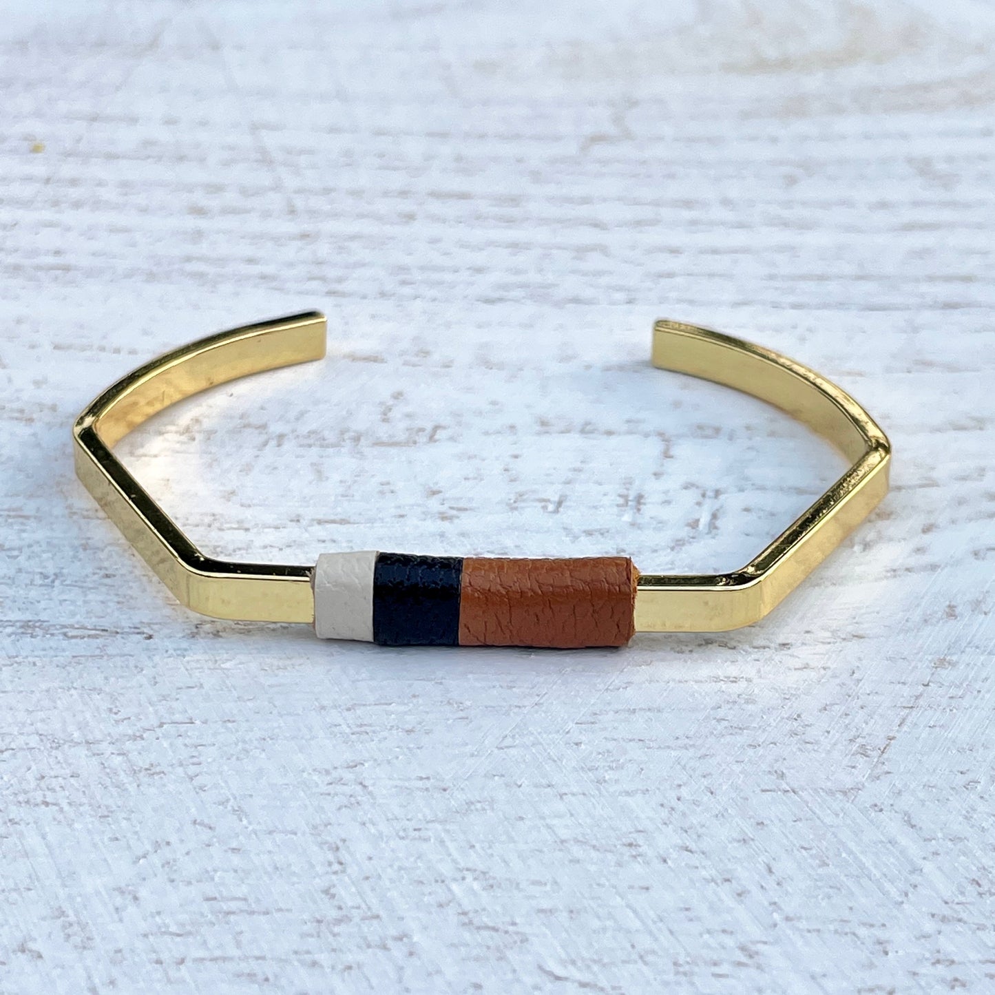 Color-Block leather bangle bracelet