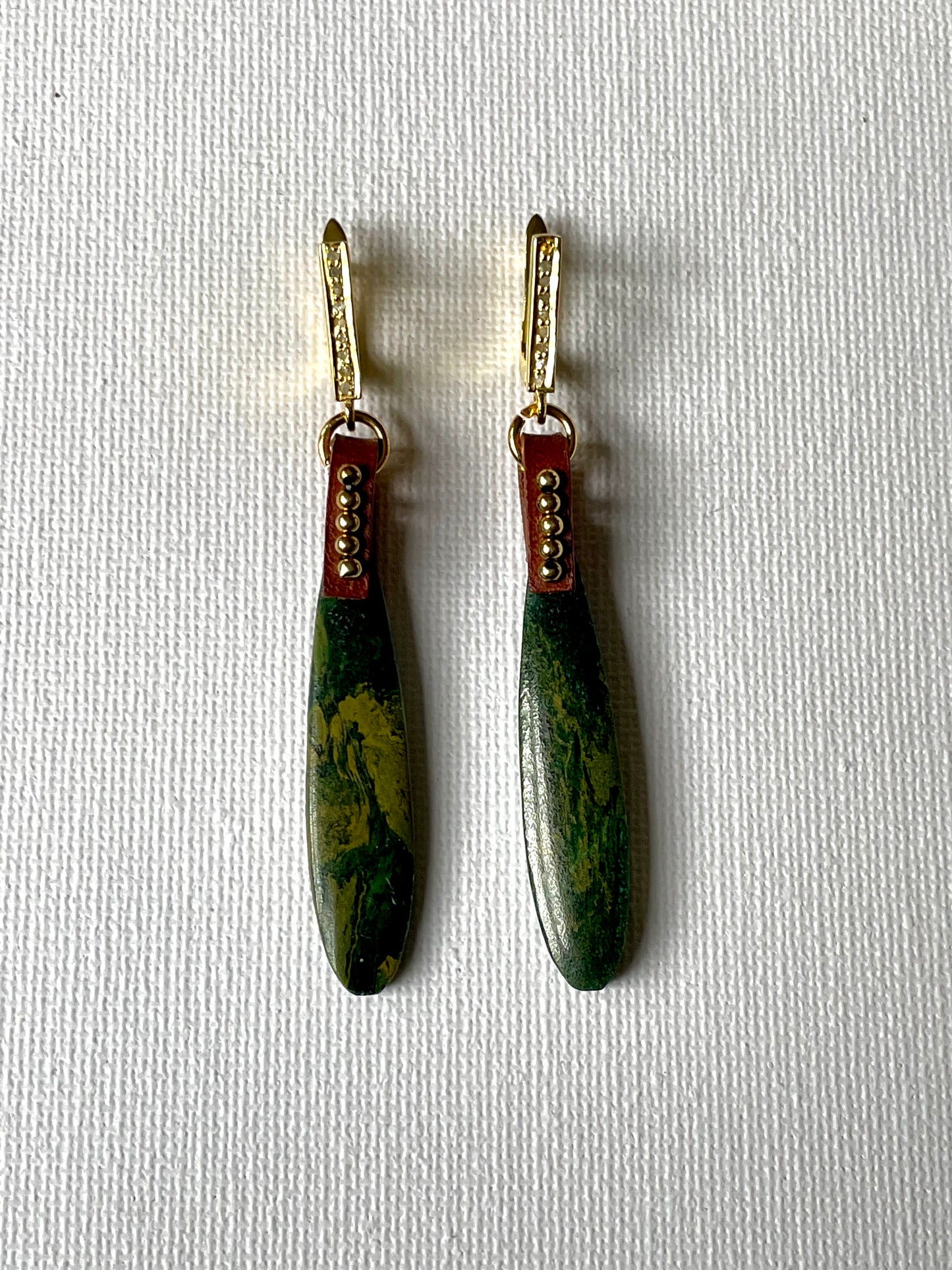 African Jade Gold Vermeil Pave Diamond OOAK (one of a kind) Earrings