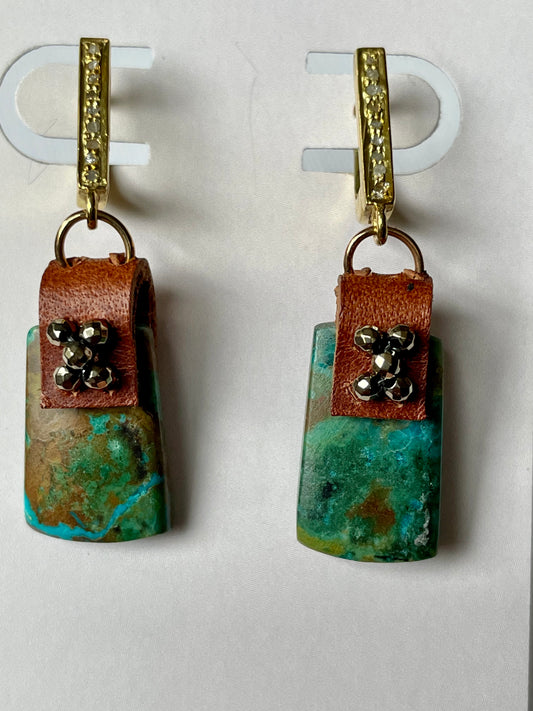 RAINFOREST Shortie Chrysocolla & Diamond Earrings OOAK (one of a kind)