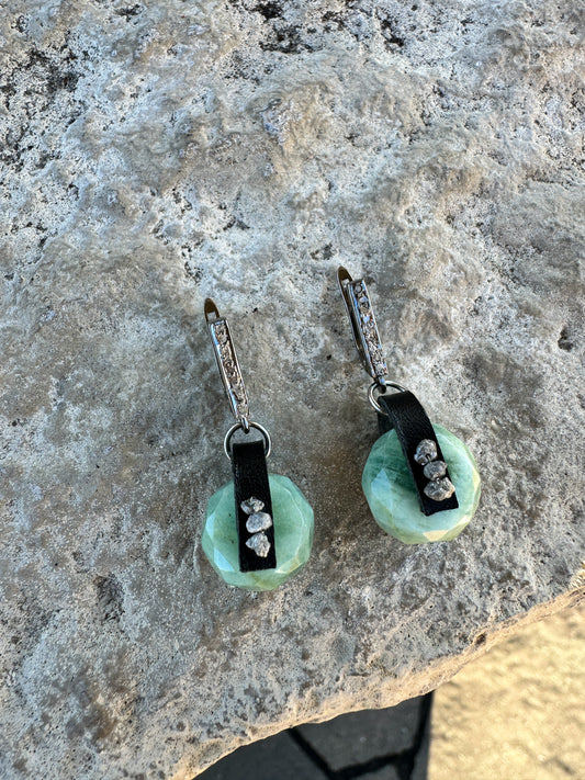 Tranquil Aquamarine & Diamond Round Earrings (OOAK)