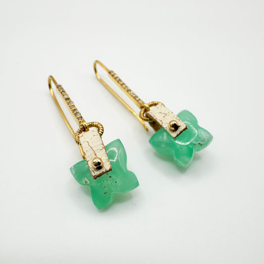 Green Chalcedony (Chrysoprase) Butterfly Gemstone Earrings - one of a kind (OOAK)