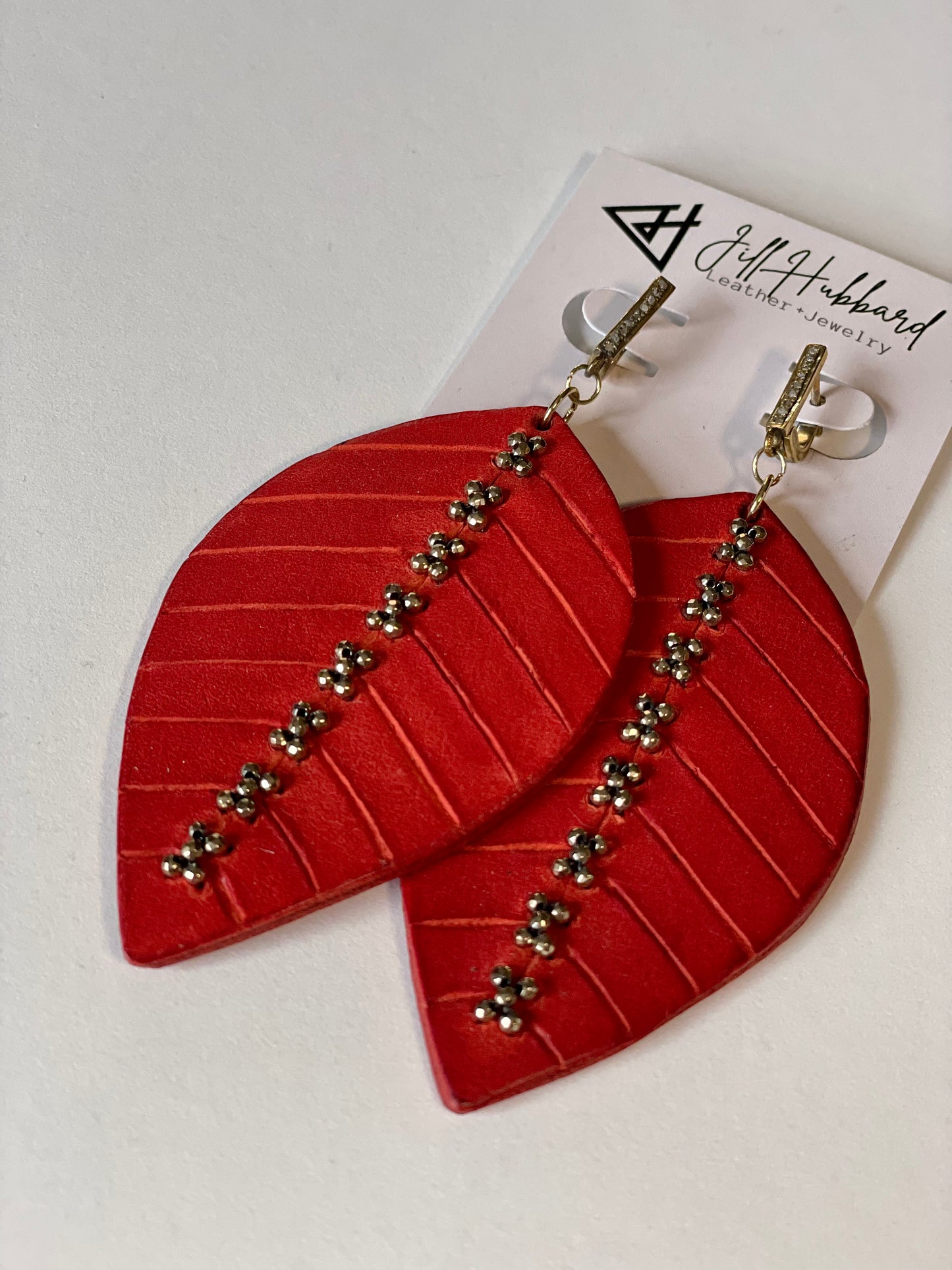 LEVELED-UP Leather Leaf and Pave Diamond Earrings (colors)