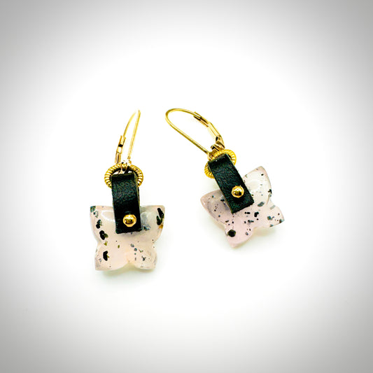 Rutilated Rose Quartz Butterfly Gemstone Earrings - one of a kind (OOAK)