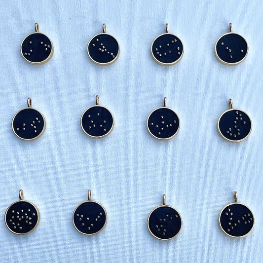 Black Leather Zodiac Constellation Charms - black leather with your choice of gold or silver setting