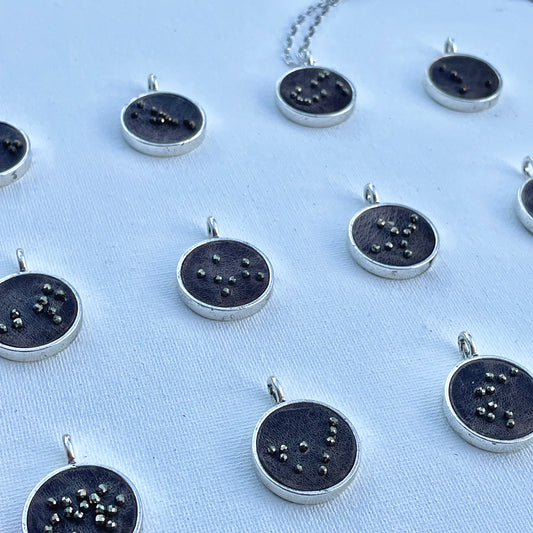 Grey Leather Zodiac Constellation Charms - grey leather with your choice of gold or silver setting
