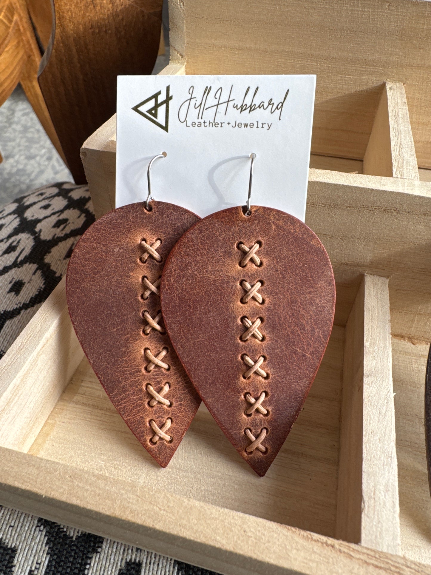 Laced Leaf Leather Earrings