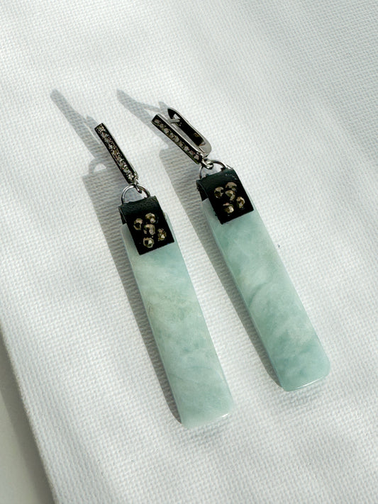 Serene as the Sea Aquamarine & Diamond Rectangular Drop Earrings (OOAK)