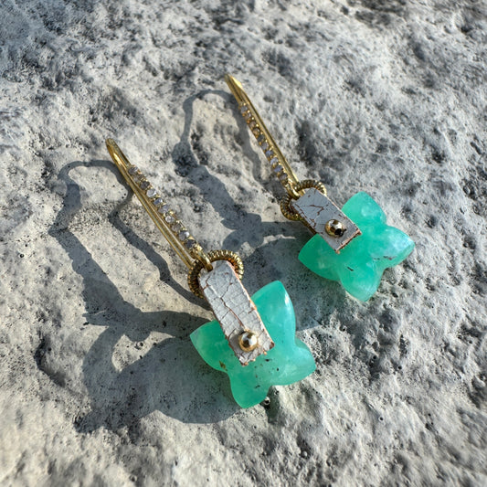 Green Chalcedony (Chrysoprase) Butterfly Gemstone Earrings - one of a kind (OOAK)
