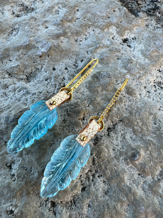 Enchanting Aquamarine and Diamond Leaf Earrings (OOAK)
