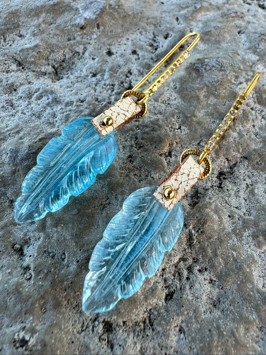 Enchanting Aquamarine and Diamond Leaf Earrings (OOAK)