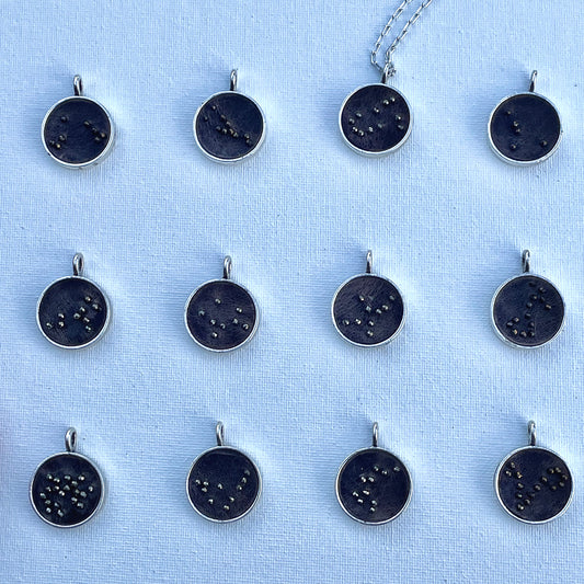 Grey Leather Zodiac Constellation Charms - grey leather with your choice of gold or silver setting