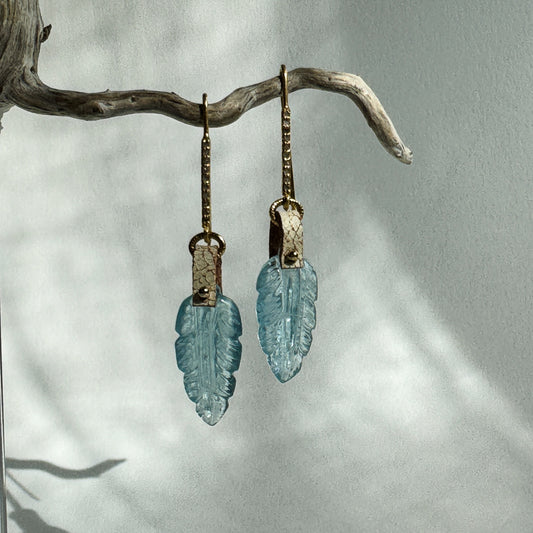 Enchanting Aquamarine and Diamond Leaf Earrings (OOAK)