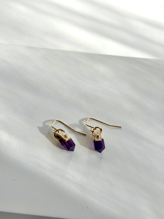 Natural Balance - Petite Purple Amethyst Double Terminated Gemstone Earrings (OOAK)