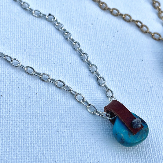 One-of-a-kind gemstone and leather charms
