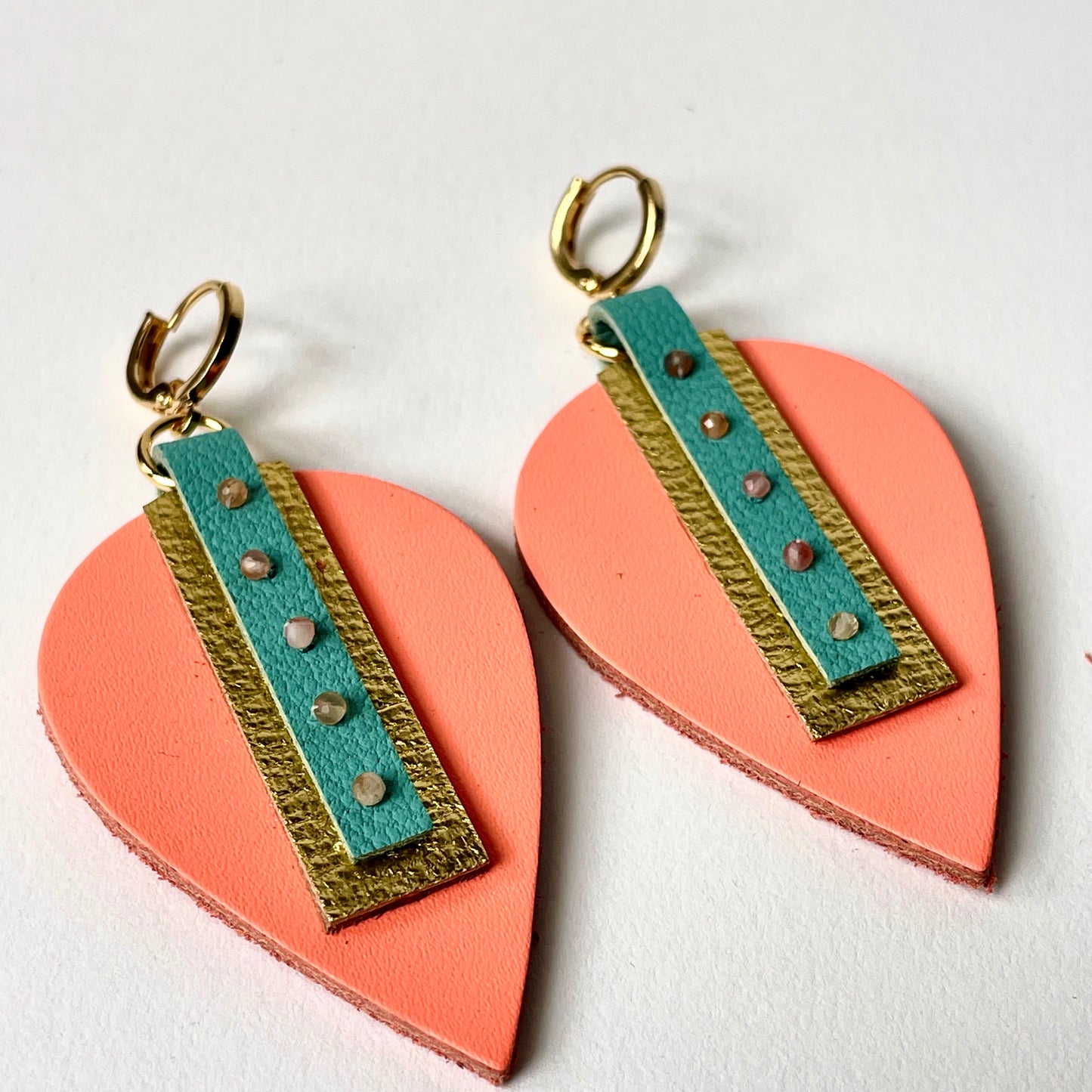 "Bahamian Pink Sand Beach" Leather Leaf Dangle Earrings