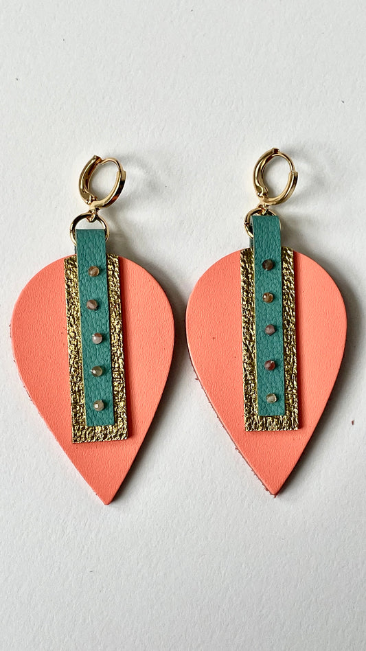 "Bahamian Pink Sand Beach" Leather Leaf Dangle Earrings