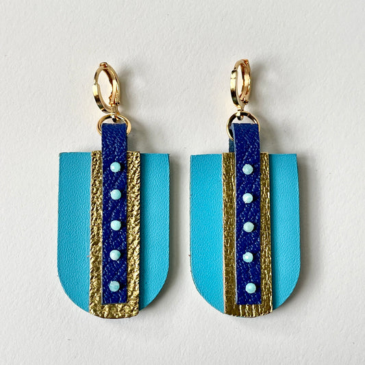 "Caribbean Blues" Leather Dangle Earrings