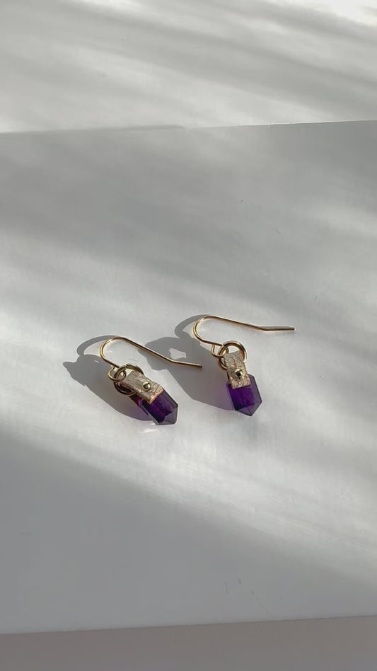 Natural Balance - Petite Purple Amethyst Double Terminated Gemstone Earrings (OOAK)