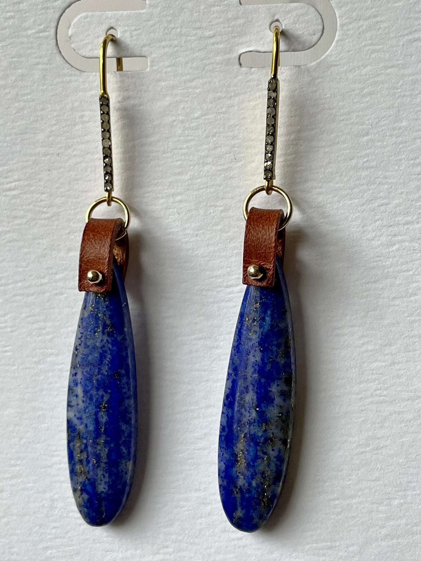 Lapis and gold vermeil with pave diamonds OOAK (one of a kind)drop earrings