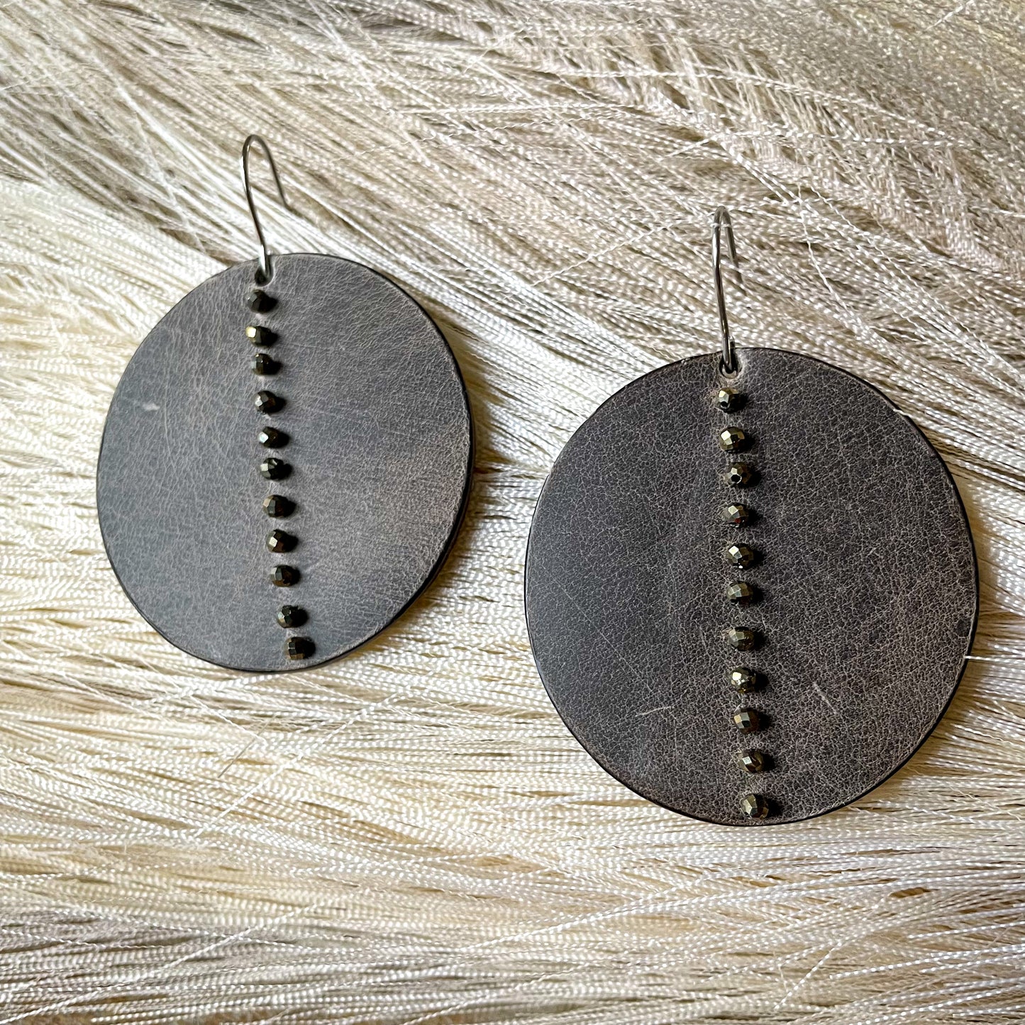 Grey Wolf Moon Leather and Gemstone Earrings