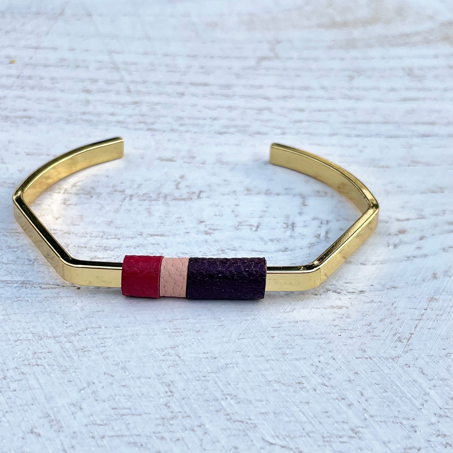 Color-Block leather bangle bracelet