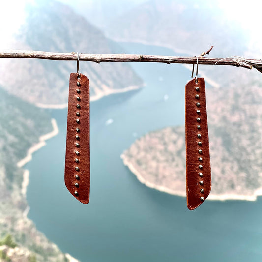 ALTITUDE: long, angular and lean leather and gemstone earrings