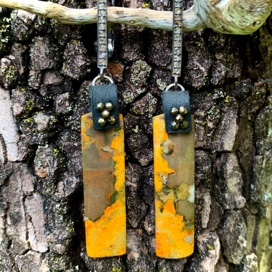 Bumble Bee Jasper FLAME OOAK (one of a kind) Pave Diamond Earrings
