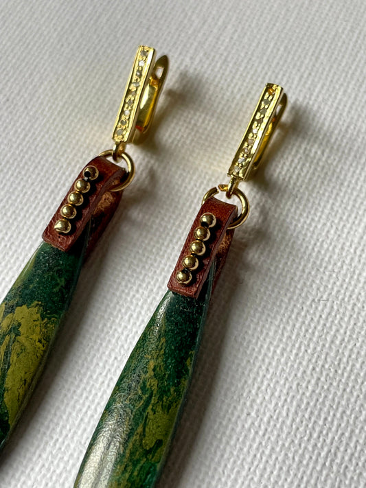 African Jade Gold Vermeil Pave Diamond OOAK (one of a kind) Earrings