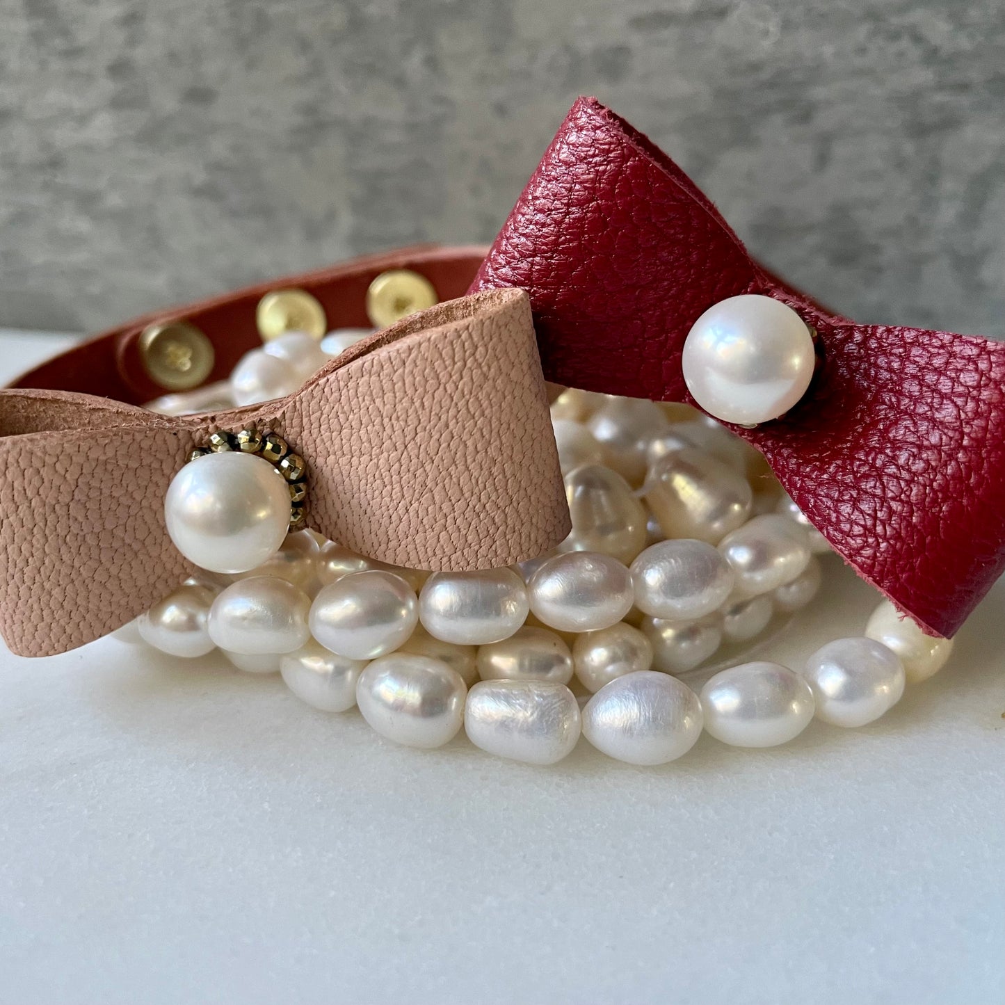 BESTOW with A Pearl Leather Bow Stacking Bracelet