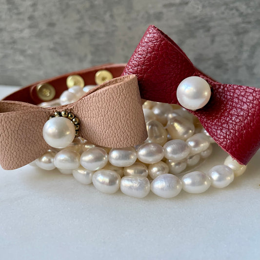 BESTOW with A Pearl Leather Bow Stacking Bracelet