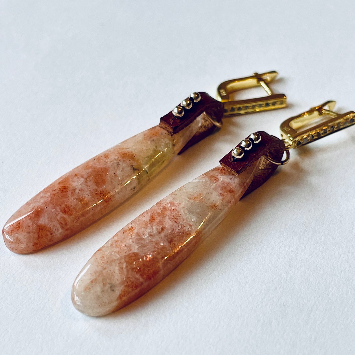 Endless Summer Sunstone Teardrop Earrings in Gold Vermeil with Pave-Set Diamonds OOAK (one of a kind)