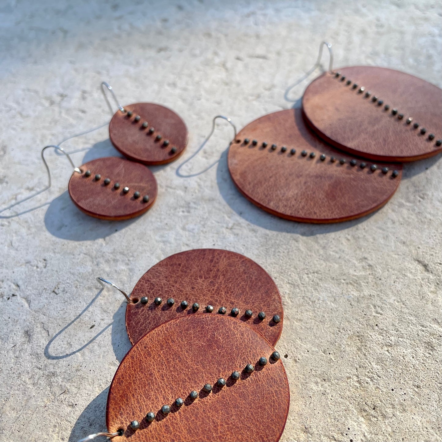 FULL MOON Leather and Gemstone Earrings