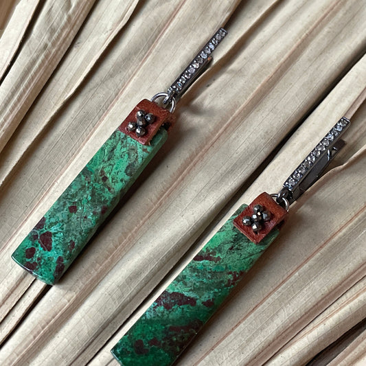 RAINFOREST Chrysocolla & Diamond Earrings OOAK (one of a kind)