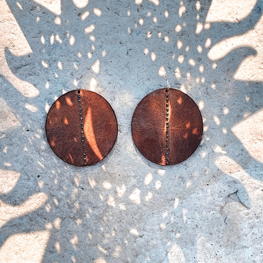 FULL MOON Leather and Gemstone Earrings
