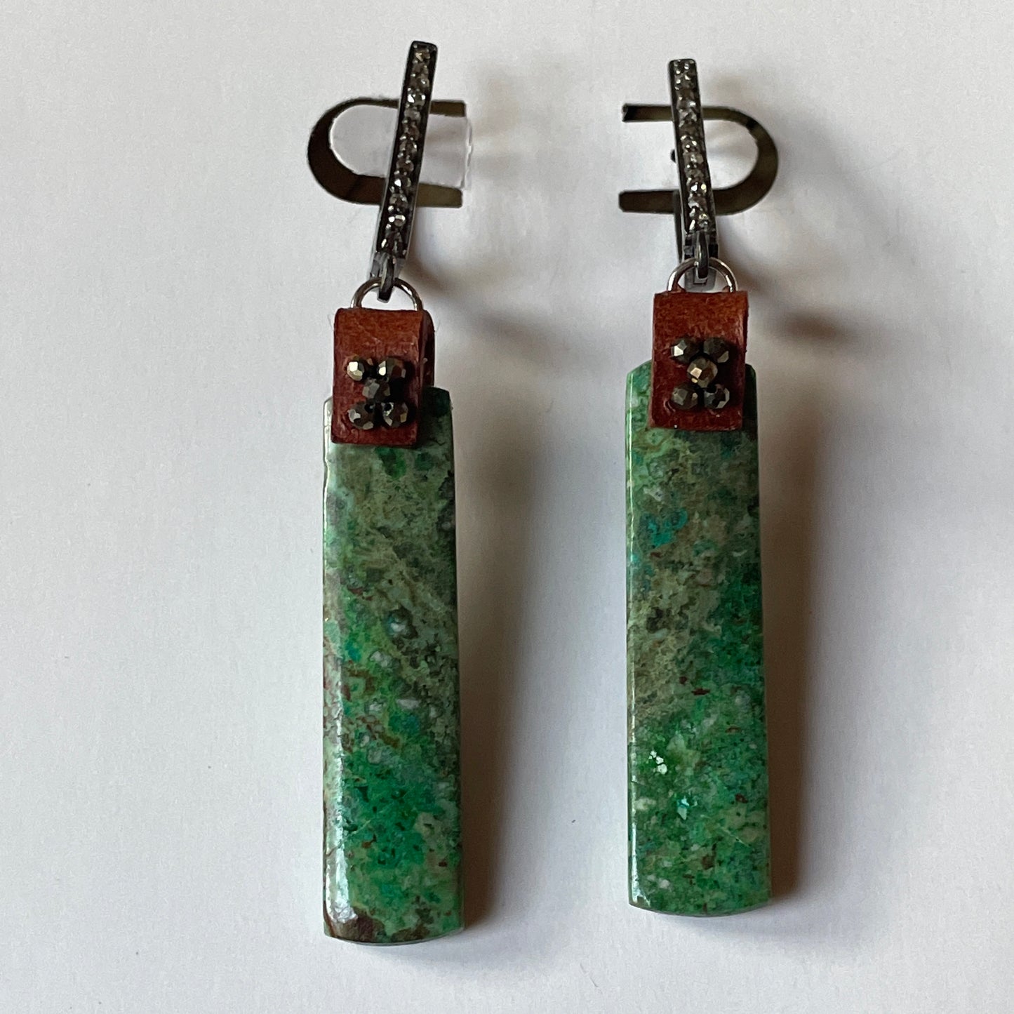 RAINFOREST Chrysocolla & Diamond Earrings OOAK (one of a kind)